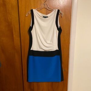 -Lauren Ralph Lauren White and Blue Sleeveless Dress Women’s Blue Size 14